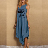 Namcoverse Fashion Loose O-Neck Letter Printed Vest Casual Irregular Maxi Dress