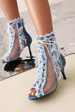 namcoverse Patchwork Unusual Lace-Up Denim Burrs Sandals