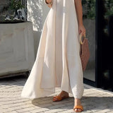 Namcoverse Elegant Swing Beach Solid Color Loose V-Neck Fashion Maxi Dress