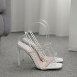 namcoverse Solid Color Girly Rhinestone Stiletto Sandals