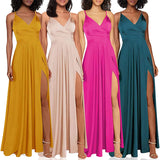 Namcoverse Fashion Party Suspenders Solid Color Sexy V-Neck Slit Maxi Dress