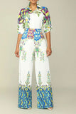 namcoverse Floral Print Shirt Collar Feminine Pant Suit