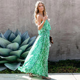 Namcoverse Fashion Print Ruffle Backless Slit Summer Beach Casual Maxi Dress