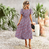 Namcoverse Trendy Floral Print Party Elegant Bohemian O-Neck Maxi Dress