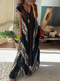 Namcoverse Summer Casual Party Loungewear Print Vintage Deep V Neck Maxi Dress