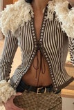 namcoverse Fuzzy Patchwork Smart Strappy Striped Coat