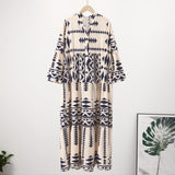 Namcoverse Women's Fashion Casual Print Vintage Button Down Loose V Neck Maxi Dress