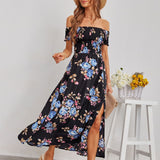 Namcoverse Sexy Off The Shoulder Flower Print Elegant Fashion Bohemian Maxi Dress