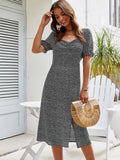 Namcoverse Fashion Casual Puff Sleeve Split Elegant Floral Square Neck Midi Dress