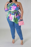 namcoverse Floral Print Urban Asymmetric Belted Blouse