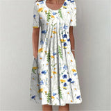 Namcoverse Fashion Round Neck Elegant Floral Pocket Street Casual Midi Dress