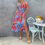 Namcoverse Sexy Off The Shoulder Flower Print Elegant Fashion Bohemian Maxi Dress