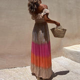 Namcoverse Vintage Tie-Dye Print Bohemian Sexy Backless Cutout Maxi Dress