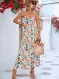 Namcoverse Boho Floral V Neck Flower Slit Maxi Dress