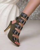 namcoverse Buckled Design Retro Peep Toe Sandals