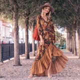 Namcoverse Fashionable Elegant Bohemian Floral V Neck Ruffle Beach Maxi Dress