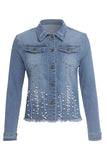 namcoverse Beaded Decor Girly Burrs Denim Coat