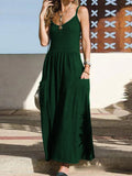 Namcoverse Summer Women's Solid Color Casual Pleated Pleated Maxi Dress