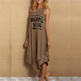 Namcoverse Fashion Loose O-Neck Letter Printed Vest Casual Irregular Maxi Dress