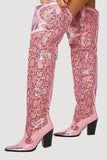 namcoverse Pink Snake Print Patchwork Modern Boots