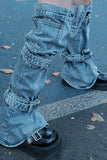 namcoverse Solid Color Cool Belted Design Denim Socks