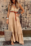 Namcoverse Sexy Solid Lace V Neck Elegant Sleeveless Party Fashion Boho Maxi Dress