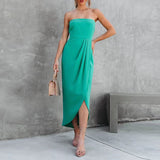 Namcoverse New Elegant Wrap Hip Neck Sexy Slit Color Solid Color Midi Dresses