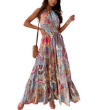 Namcoverse Vintage Bohemian Print Backless Off Shoulder Dress