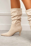 namcoverse Suede Pointed Toe Pleated Stiletto Heels Ankle Boots