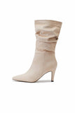 namcoverse Suede Pointed Toe Pleated Stiletto Heels Ankle Boots