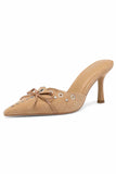 namcoverse Suede Point Toe Bow Hollow Mule Pumps