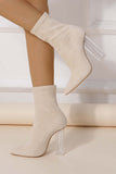 namcoverse Crystal Heel Stretch Mid Calf Skinny Boots