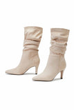 namcoverse Suede Pointed Toe Pleated Stiletto Heels Ankle Boots