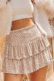 namcoverse Solid Sequined Pleated Tiered Mini Skirt