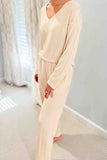 namcoverse V Neck Ribbed Long Sleeve Two-Piece Set