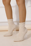 namcoverse Crystal Heel Stretch Mid Calf Skinny Boots