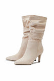 namcoverse Suede Pointed Toe Pleated Stiletto Heels Ankle Boots