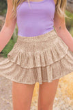 namcoverse Solid Sequined Pleated Tiered Mini Skirt