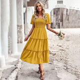 Namcoverse Women Fashion Solid Color Elegant Casual Party Prom Maxi Dress