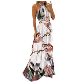 Namcoverse Women Boho Sleeveless Backless Floral Print Loose Party Dress