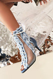 namcoverse Patchwork Unusual Lace-Up Denim Burrs Sandals