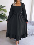 Namcoverse Elegant Party Square Neck Ruffle Long Sleeve Maxi Dress