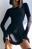 namcoverse Crew Neck Back Strap Long Sleeve Mini Dress