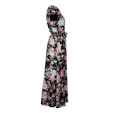 Namcoverse Fashionable Ruffle Sleeve Print Split Waist Bohemian Elegant Sweet Maxi Dress