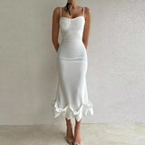 Namcoverse Summer Sleeveless Temperament Fishtail Sexy Solid Color Elegant Backless Party Maxi Dress