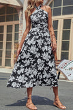 Namcoverse Fashion Casual Sleeveless Open Back Sexy Print Black Maxi Dress