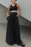 namcoverse Solid Color High Waist A-Line Maxi Skirt