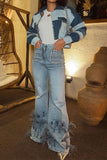 namcoverse Feather Trim Rocking Bell Bottoms Jeans