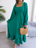 Namcoverse Elegant Folds Full Sleeve Ruffles A-line Maxi Dresses