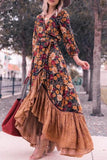 Namcoverse Fashionable Elegant Bohemian Floral V Neck Ruffle Beach Maxi Dress